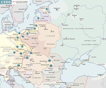 Karte vom östlichen Europa im Jahr 1350