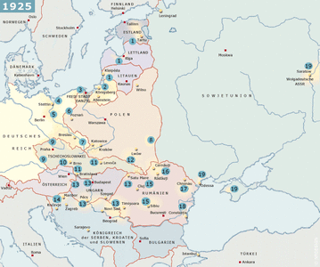 Karte, die das östliche Europa im Jahr 1925 zeigt