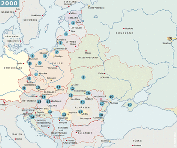 Karte, die das östliche Europa im Jahr 2000 zeigt